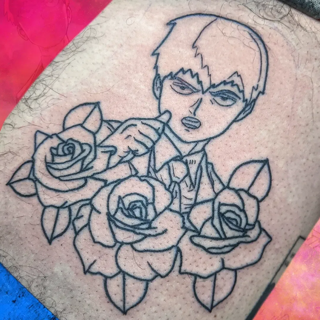 Anime boy rose outline tattoo raleigh