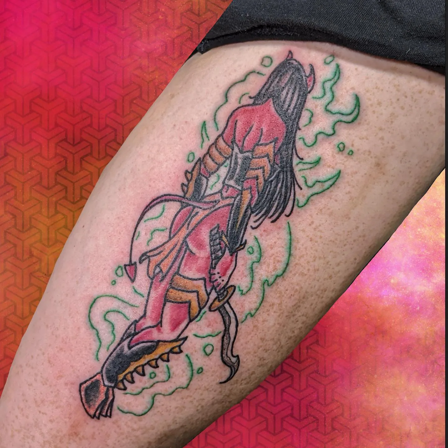 Demon girl anime tattoo thigh raleigh