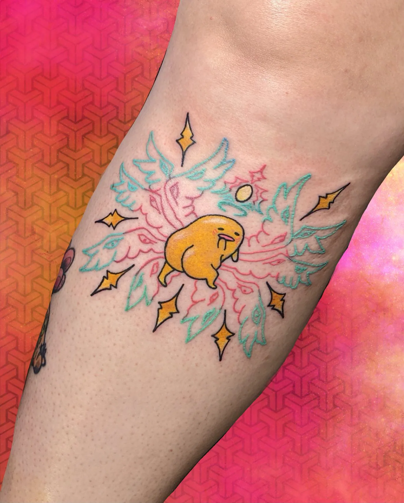 Lazy egg character tattoo forearm raleigh