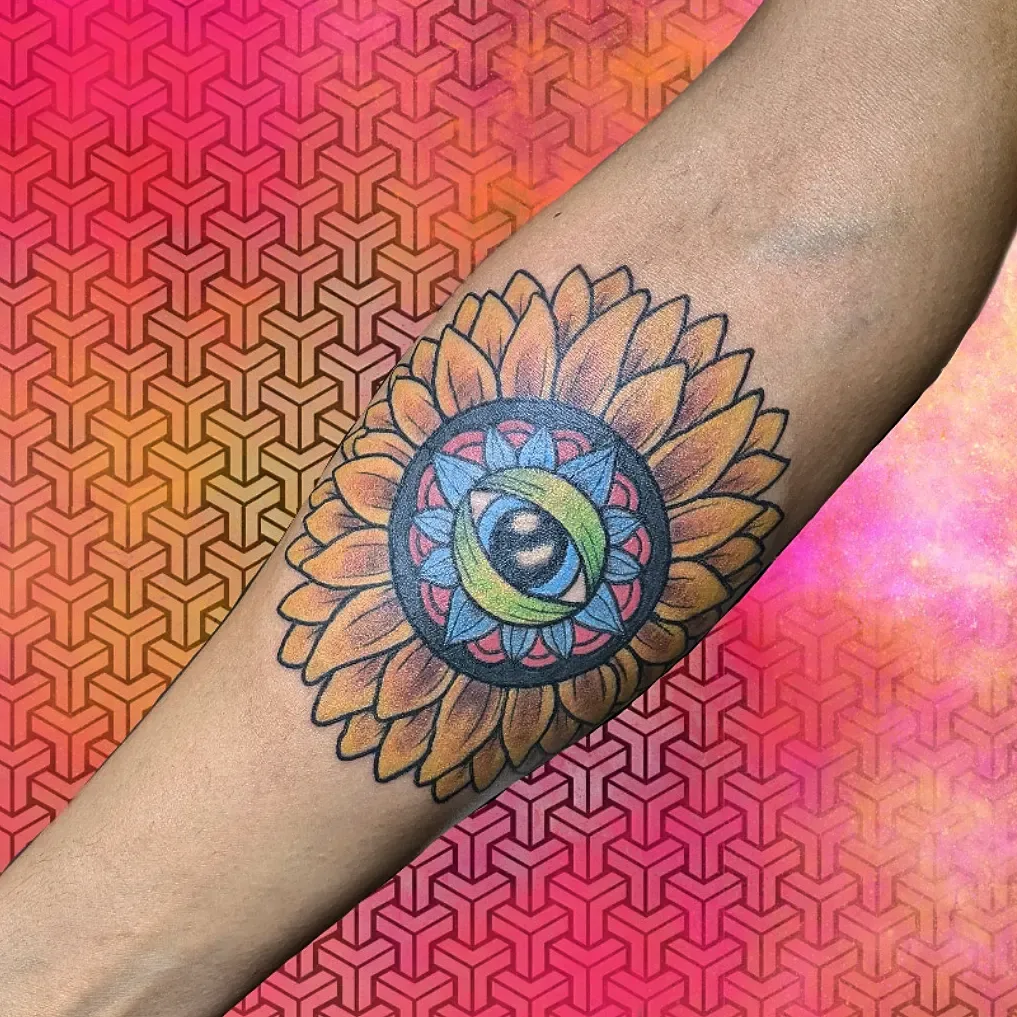 Sunflower eye tattoo forearm raleigh