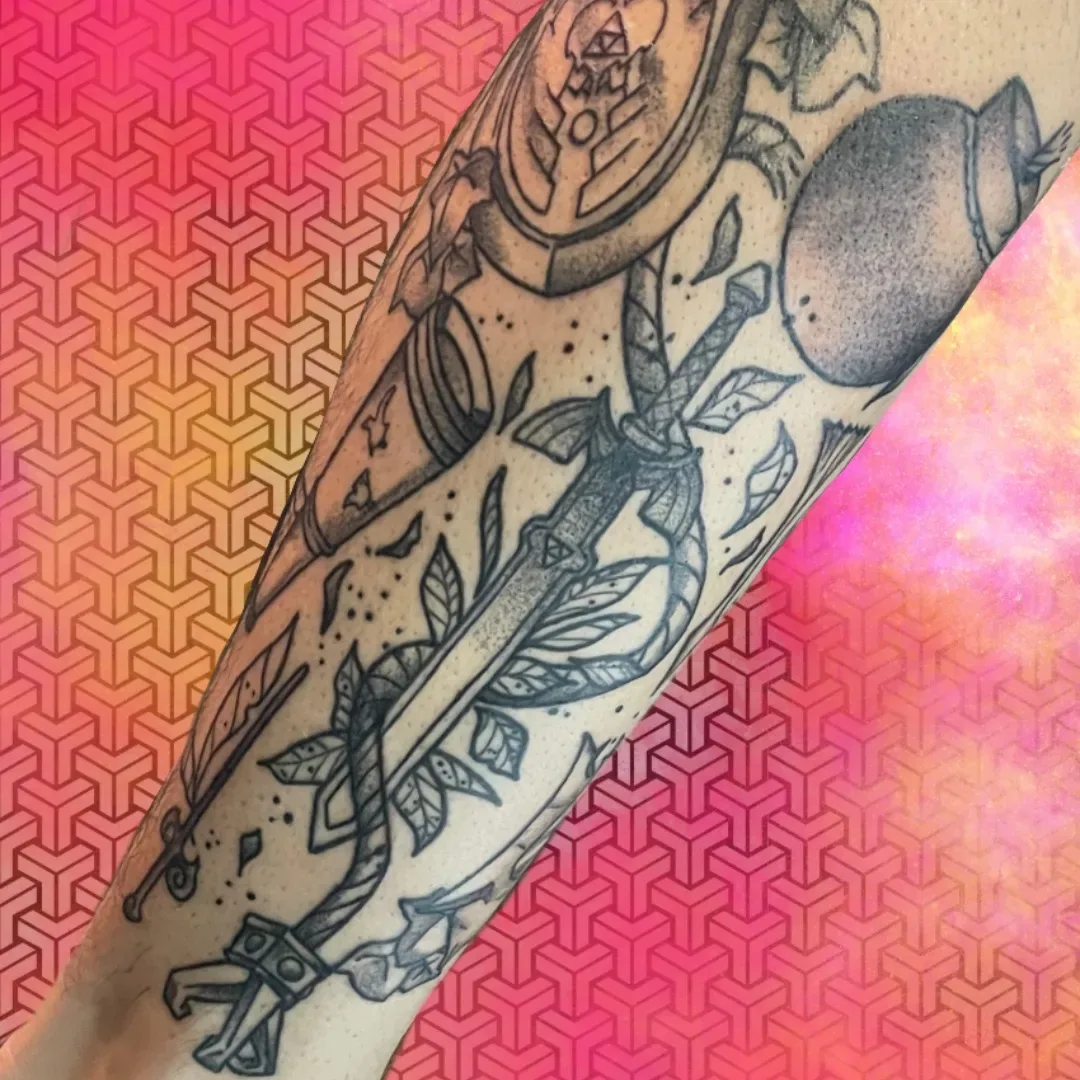 Sword vine sleeve tattoo forearm raleigh