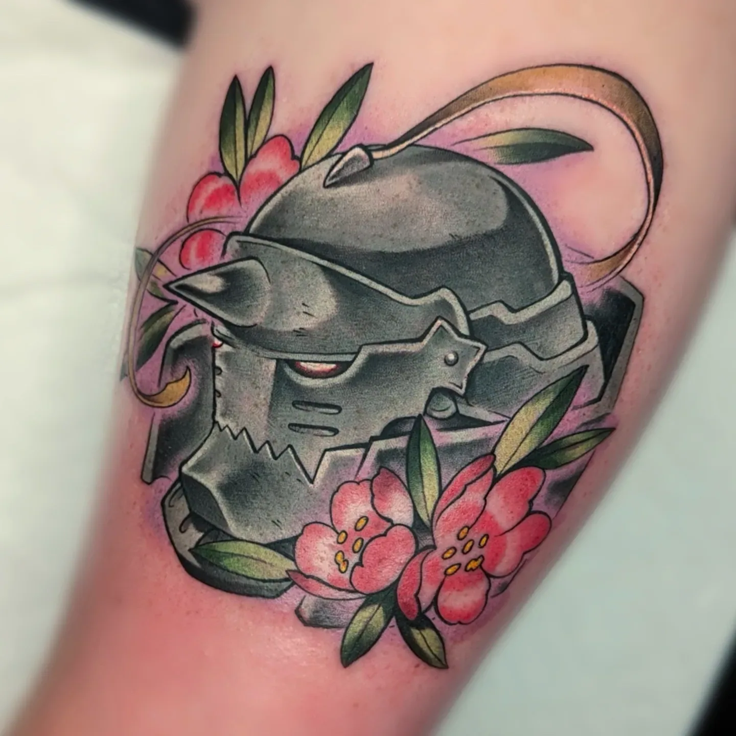 Anime armor helmet cherry blossom tattoo raleigh