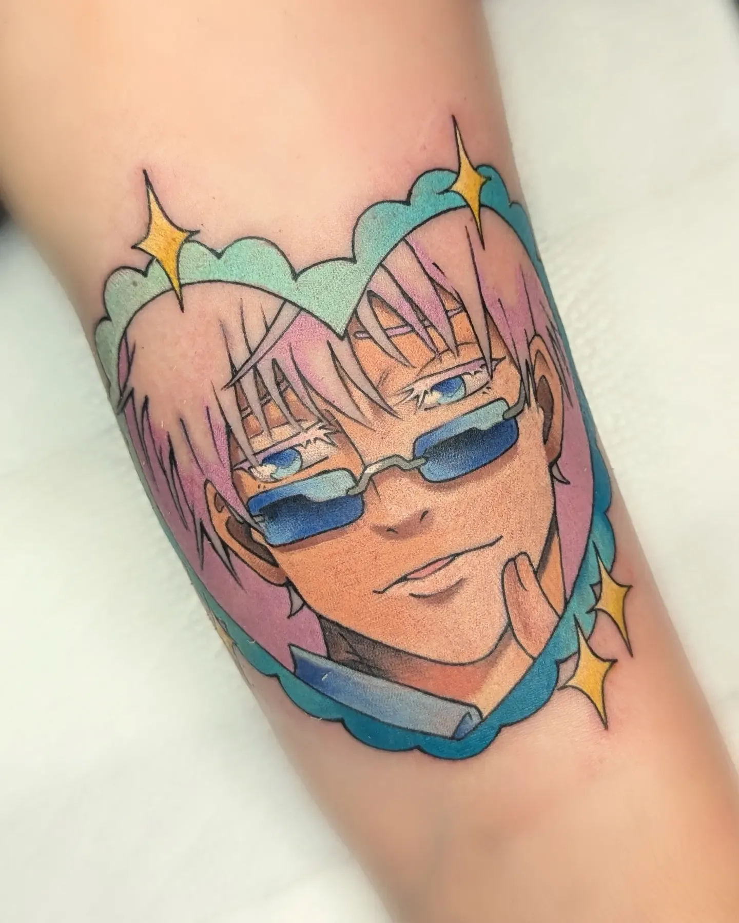 Anime boy glasses portrait tattoo raleigh