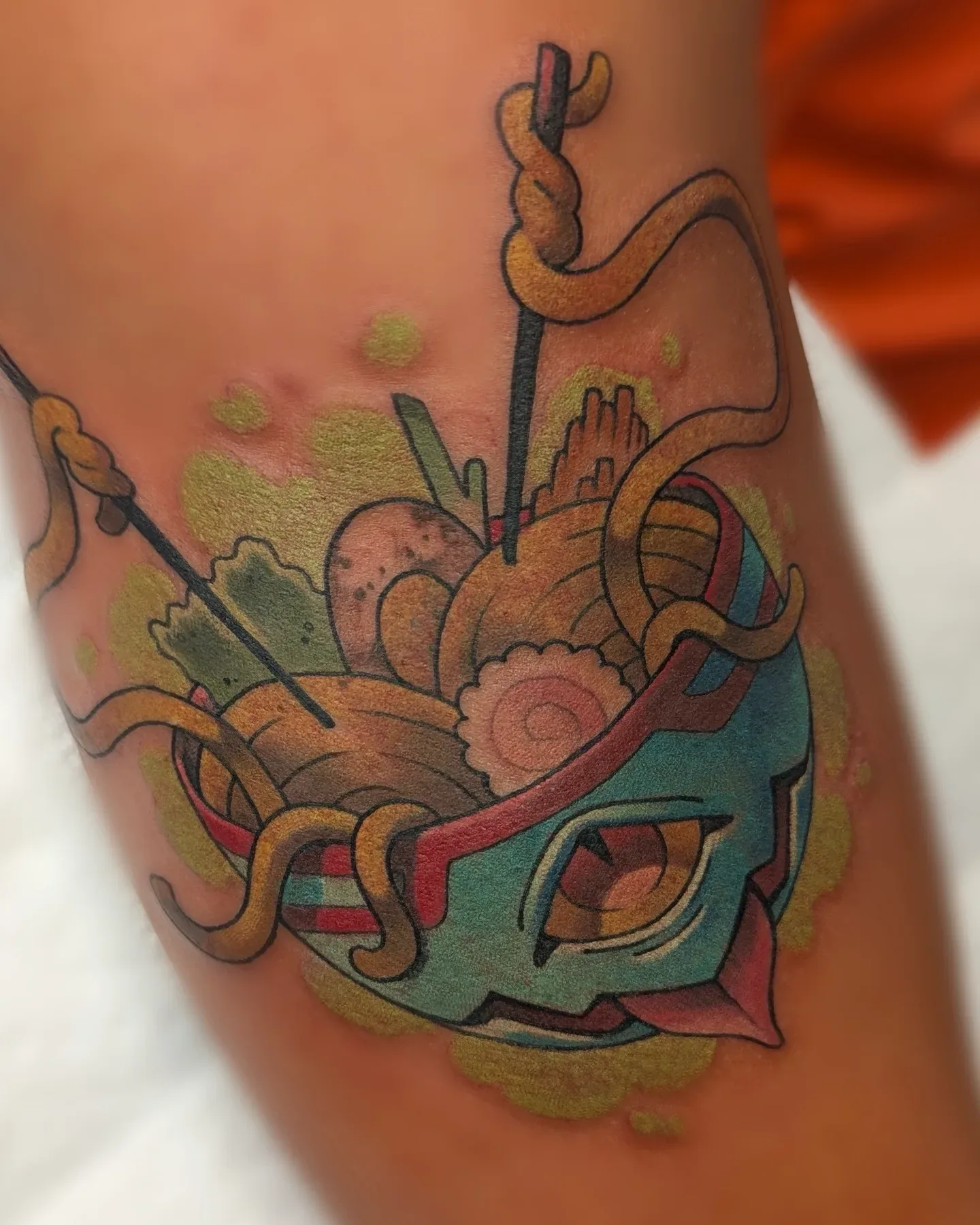 Color ramen noodle mask tattoo raleigh