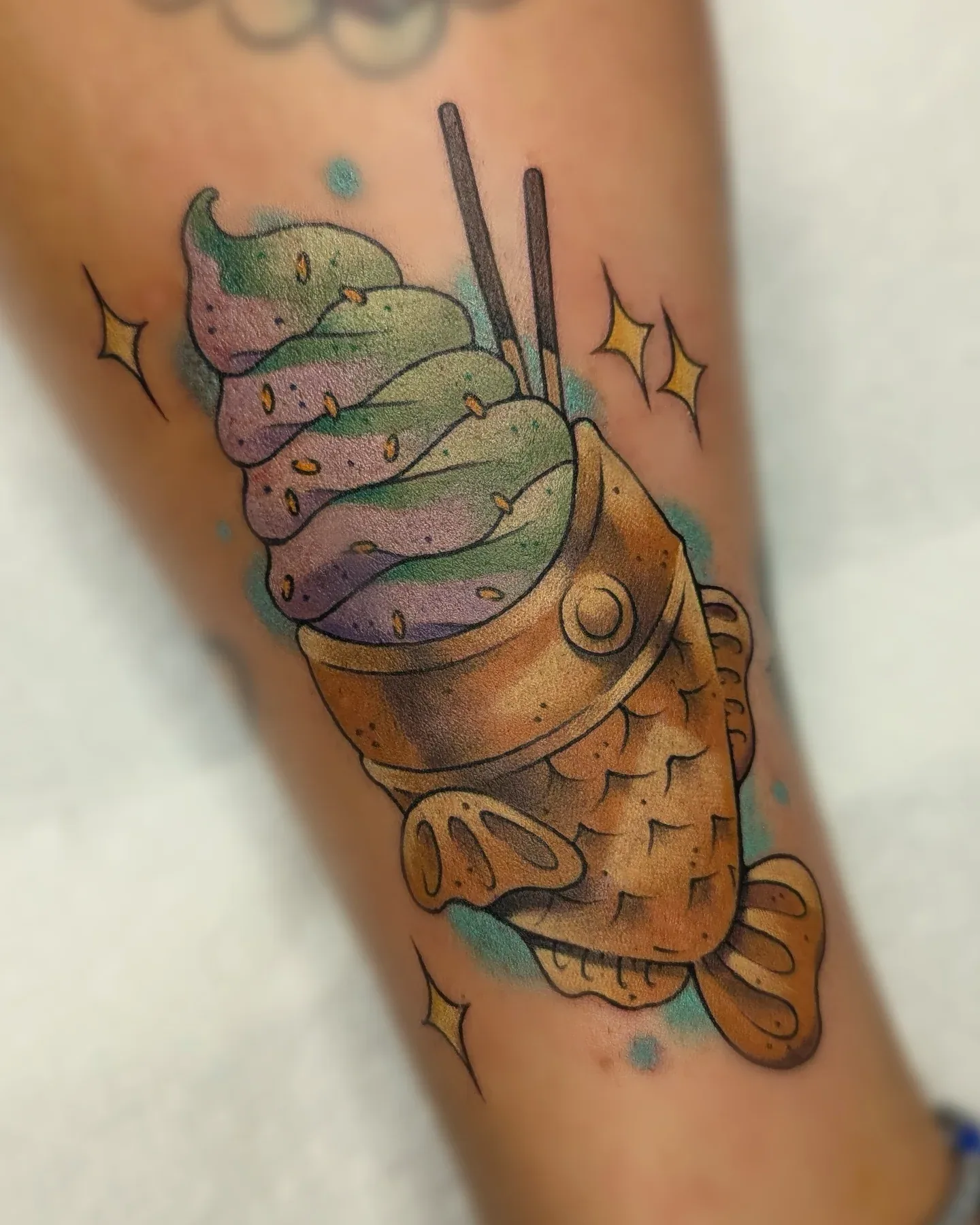 Taiyaki ice cream cone arm tattoo raleigh