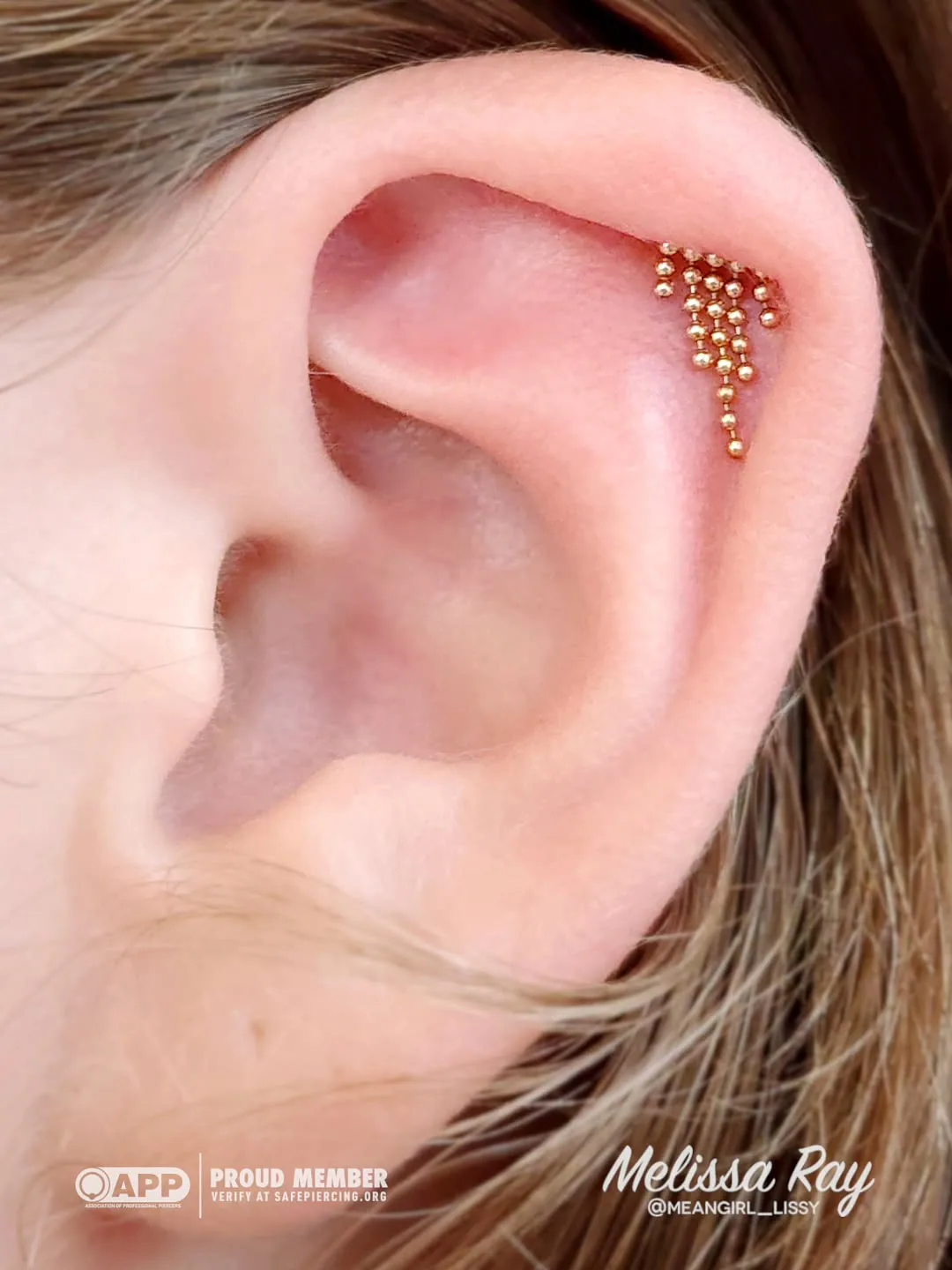Gold beaded cascade helix piercing raleigh