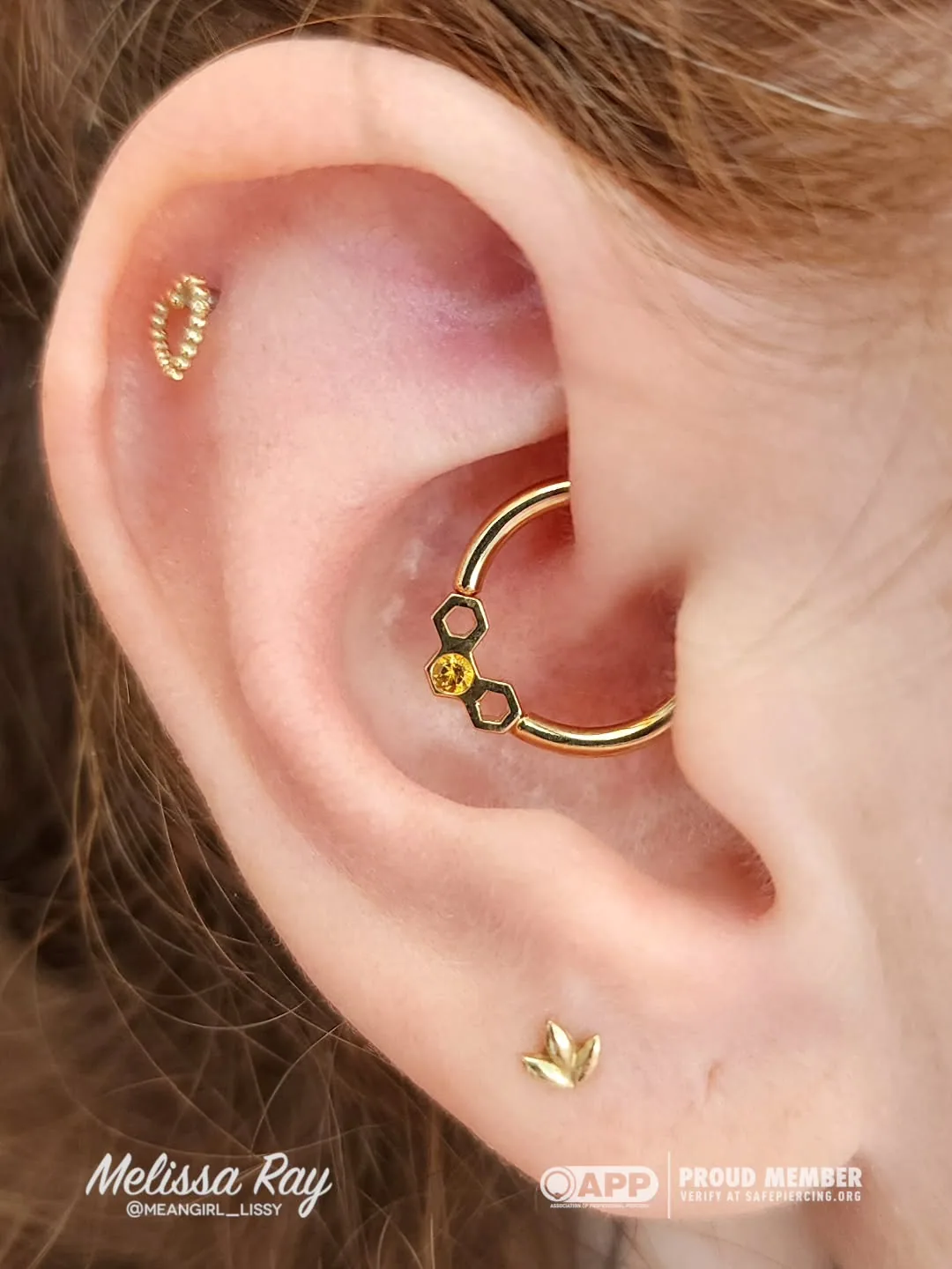 Gold hexagon daith piercing lobe raleigh