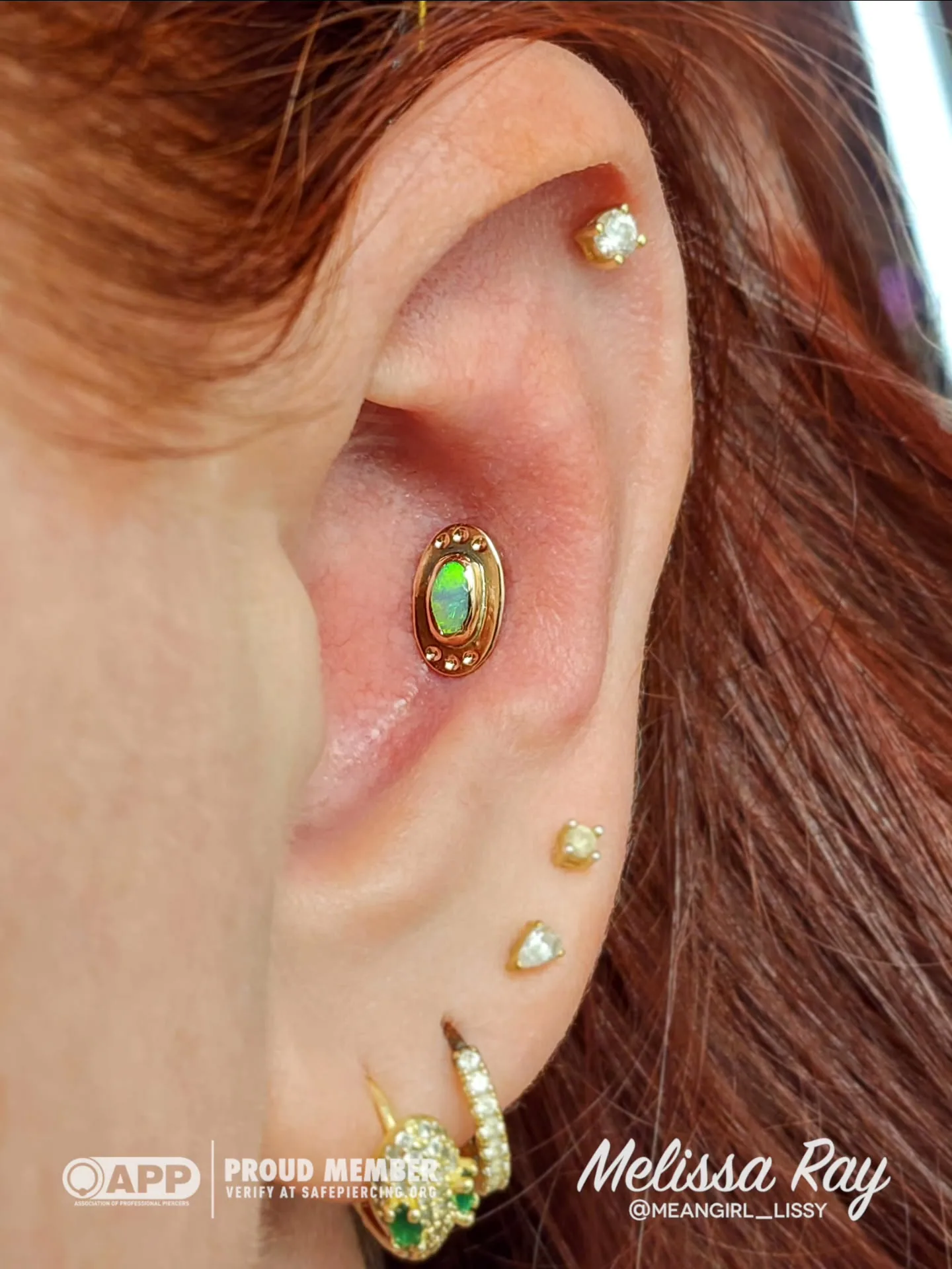 Opal conch piercing full ear raleigh