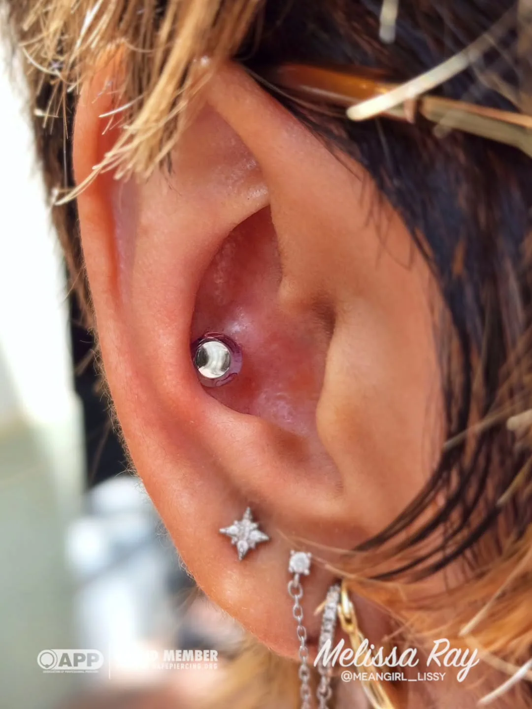 Silver conch piercing star lobe raleigh