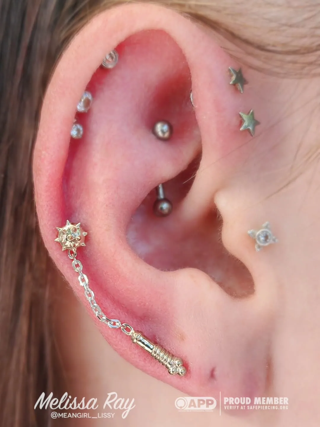 Star jewelry lobe chain ear piercings raleigh